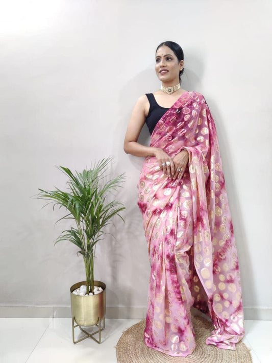 Premium Georgette Sona Chandi work Ready to Wear Pink Saree Ready to Wear Saree Shopin Di Apparels 