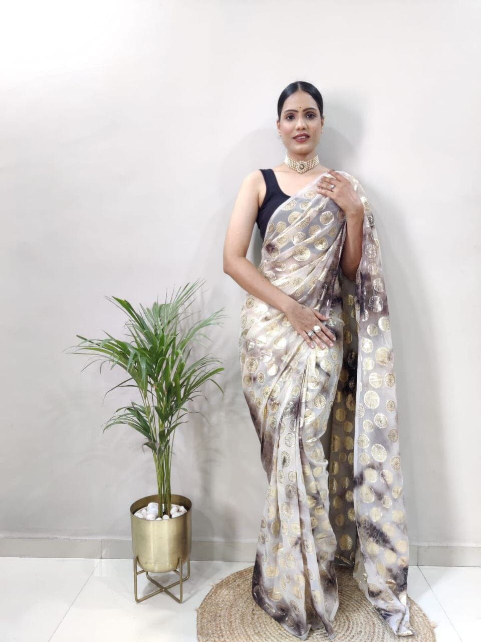 Premium Georgette Sona Chandi work Ready to Wear Saree Ready to Wear Saree Shopin Di Apparels 