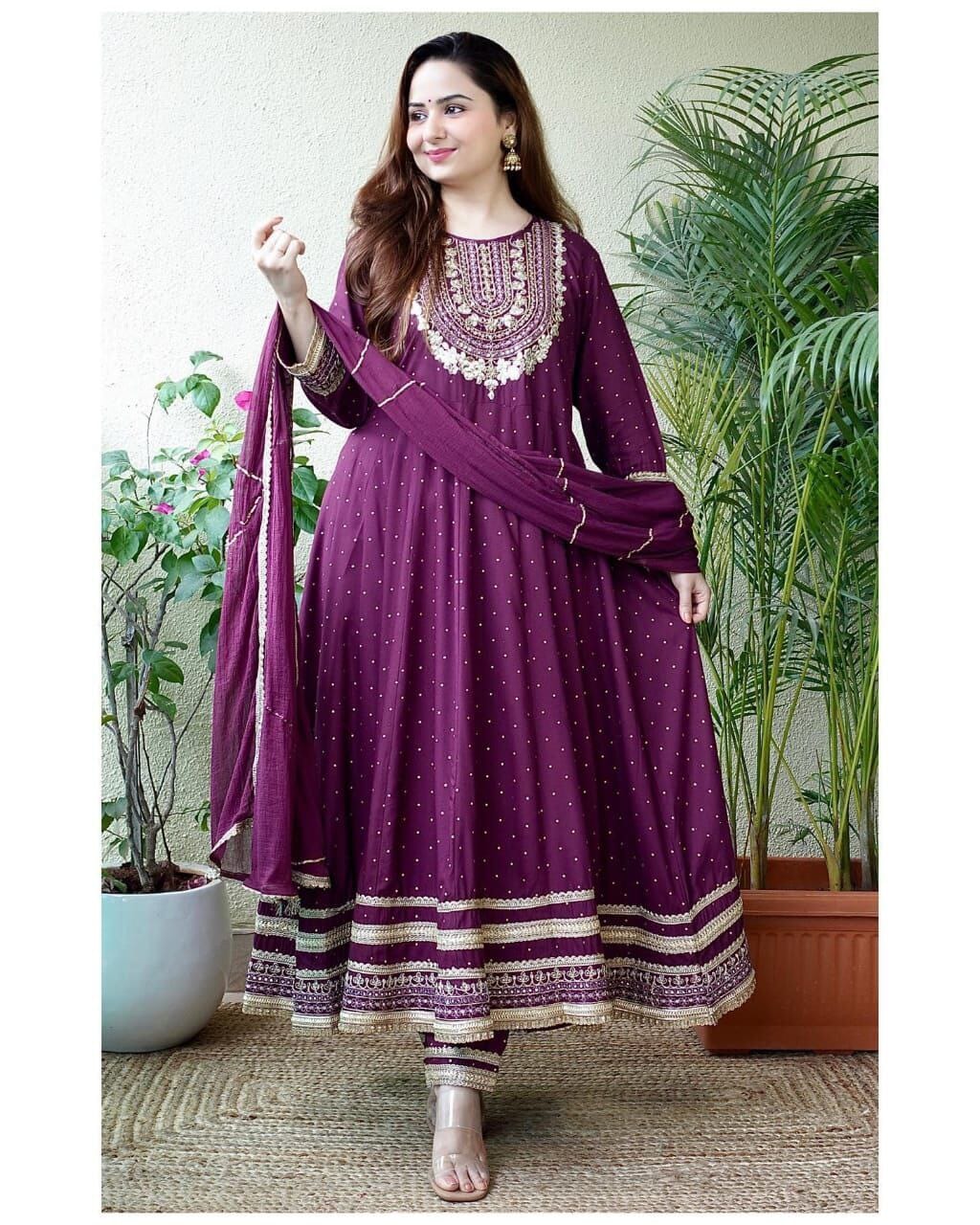 Premium Rayon Print Gota Pati work Anarkali Kurti with Pant and Dupatta in 2 colors Kurti with Bottom and Dupatta shopindi.sg 