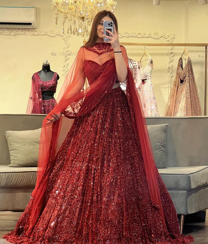 Premium Soft Net Embellished With Beautiful Glitter Dori Work With Beautiful Heavy Sequins 3pc Lehenga's Shopin Di Apparels 