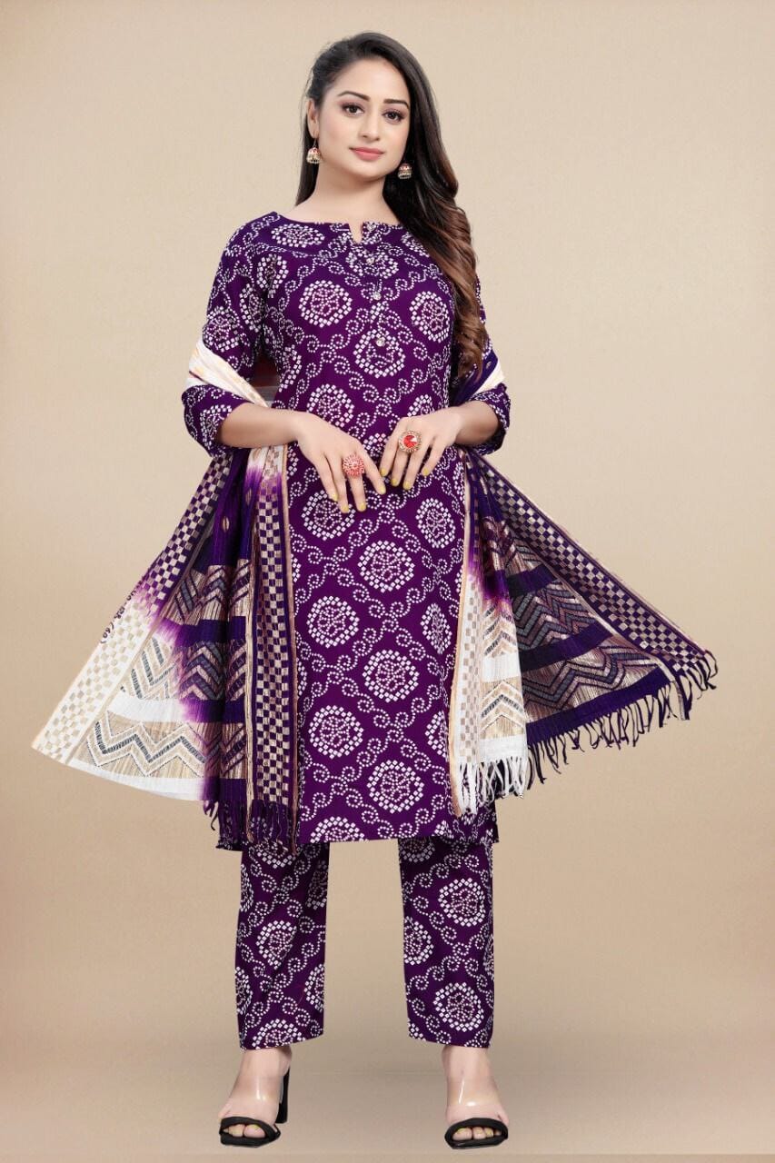 Purple Bandhani Printed Rayon Straight Cut Suit Designer Suits shopindi.sg 