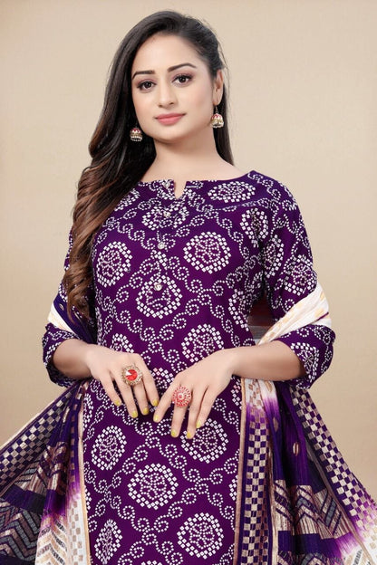 Purple Bandhani Printed Rayon Straight Cut Suit Designer Suits shopindi.sg 