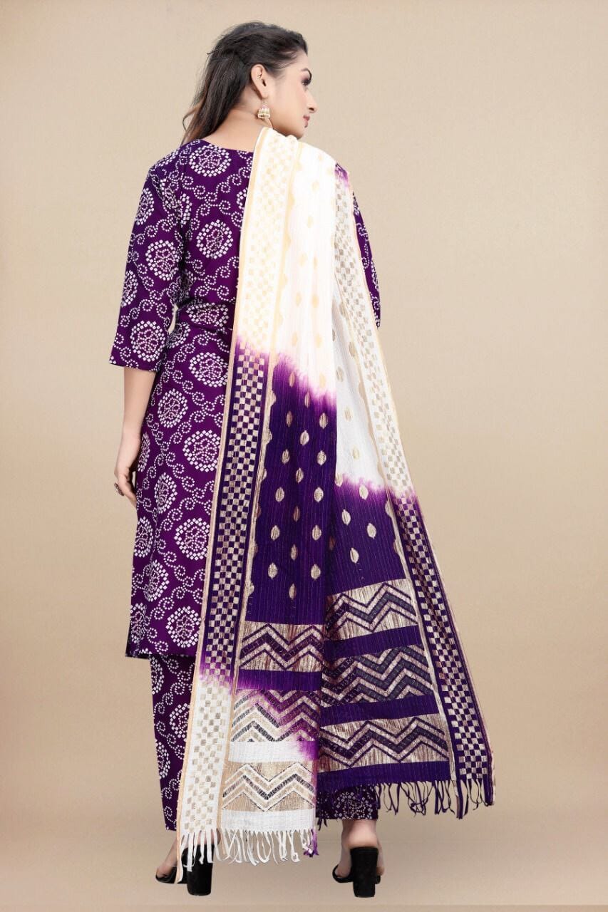 Purple Bandhani Printed Rayon Straight Cut Suit Designer Suits shopindi.sg 