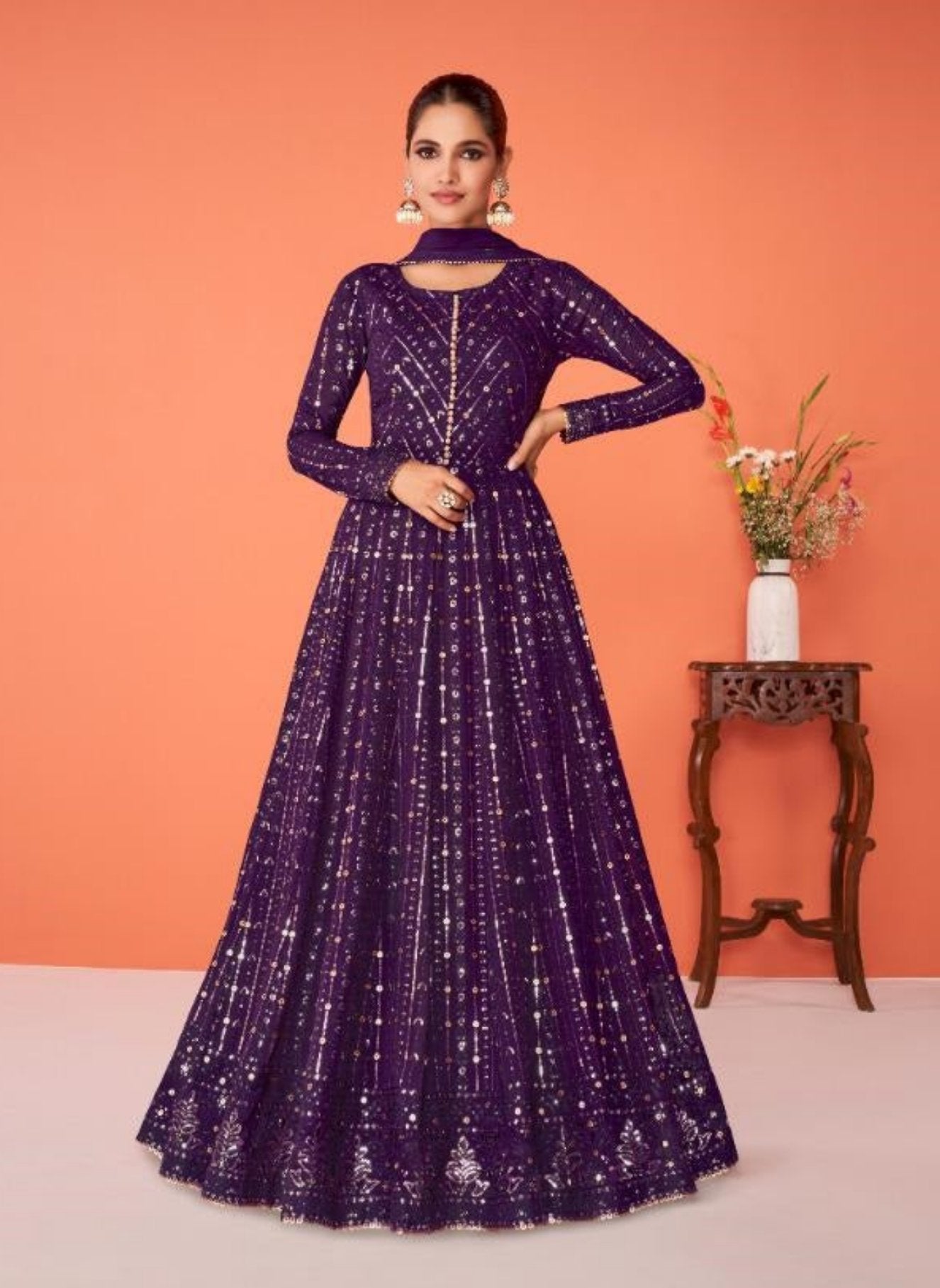 Purple Designer Faux Georgette Anarkali Suit Designer Suits shopindi.sg 