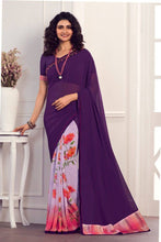 Load image into Gallery viewer, Purple Heavy Georgette Silk Half Half Saree Designer Saree Shopindiapparels.com 