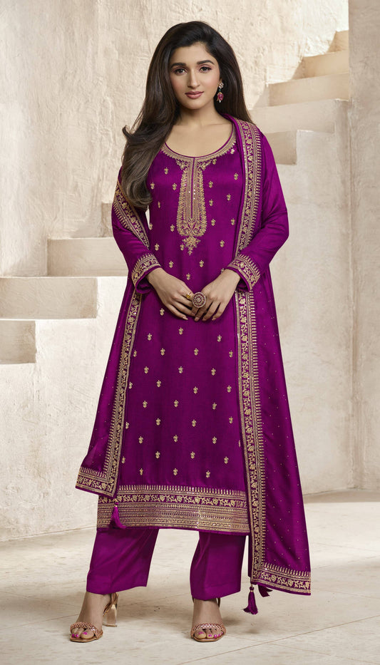 Purple Kaseesh Aanchal Hitlist Silk Designer Salwar Kameez Straight Cut Suit Designer Suits Vinay 