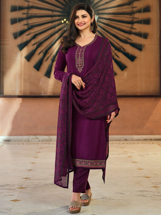 Purple Royal Crepe Embroidered Digital Printed Staight Cut Designer Suit designer Suits shopindi.sg 