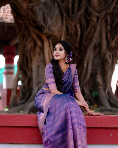 Purple Soft Lichi Silk Jacquard Saree Shopin Di Apparels 