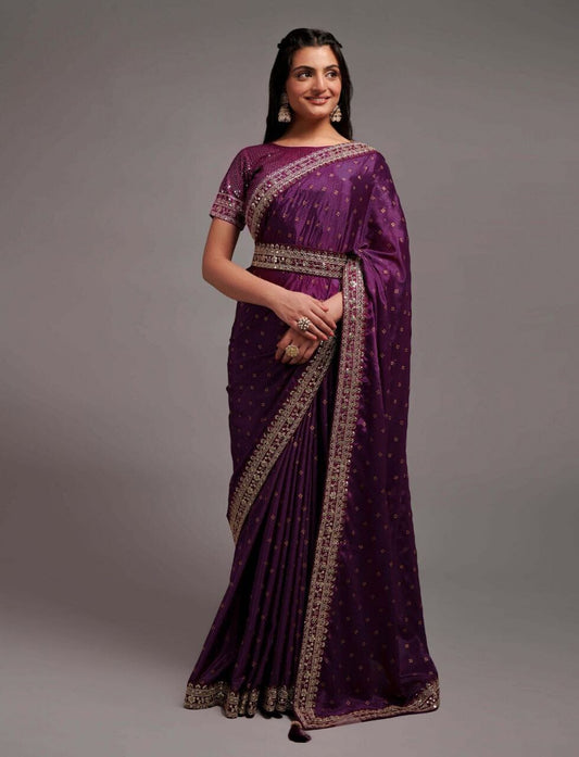Purple Work Chinon Designer Saree Designer Saree Shopin Di Apparels 