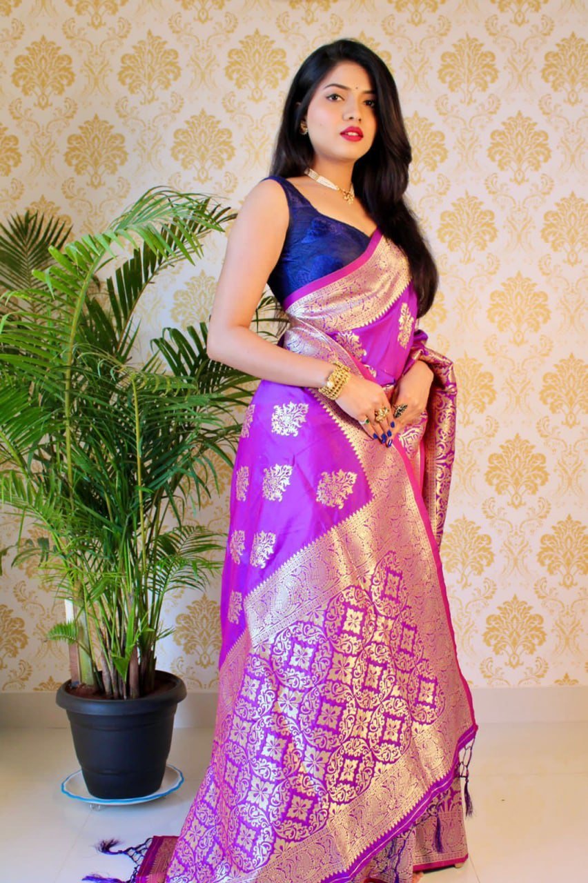 Purple Zari Butta Panel Rich weaving Silk Saree Silk Saree Shopindiapparels.com 