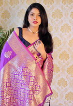 Load image into Gallery viewer, Purple Zari Butta Panel Rich weaving Silk Saree Silk Saree Shopindiapparels.com 