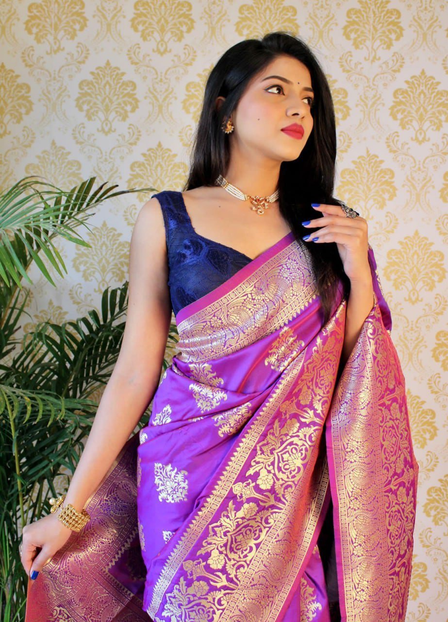 Purple Zari Butta Panel Rich weaving Silk Saree Silk Saree Shopindiapparels.com 
