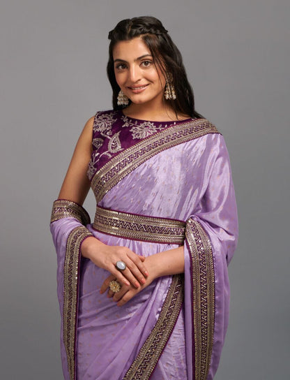 Purple Zari Work Chinon Designer Saree Designer Saree Shopin Di Apparels 