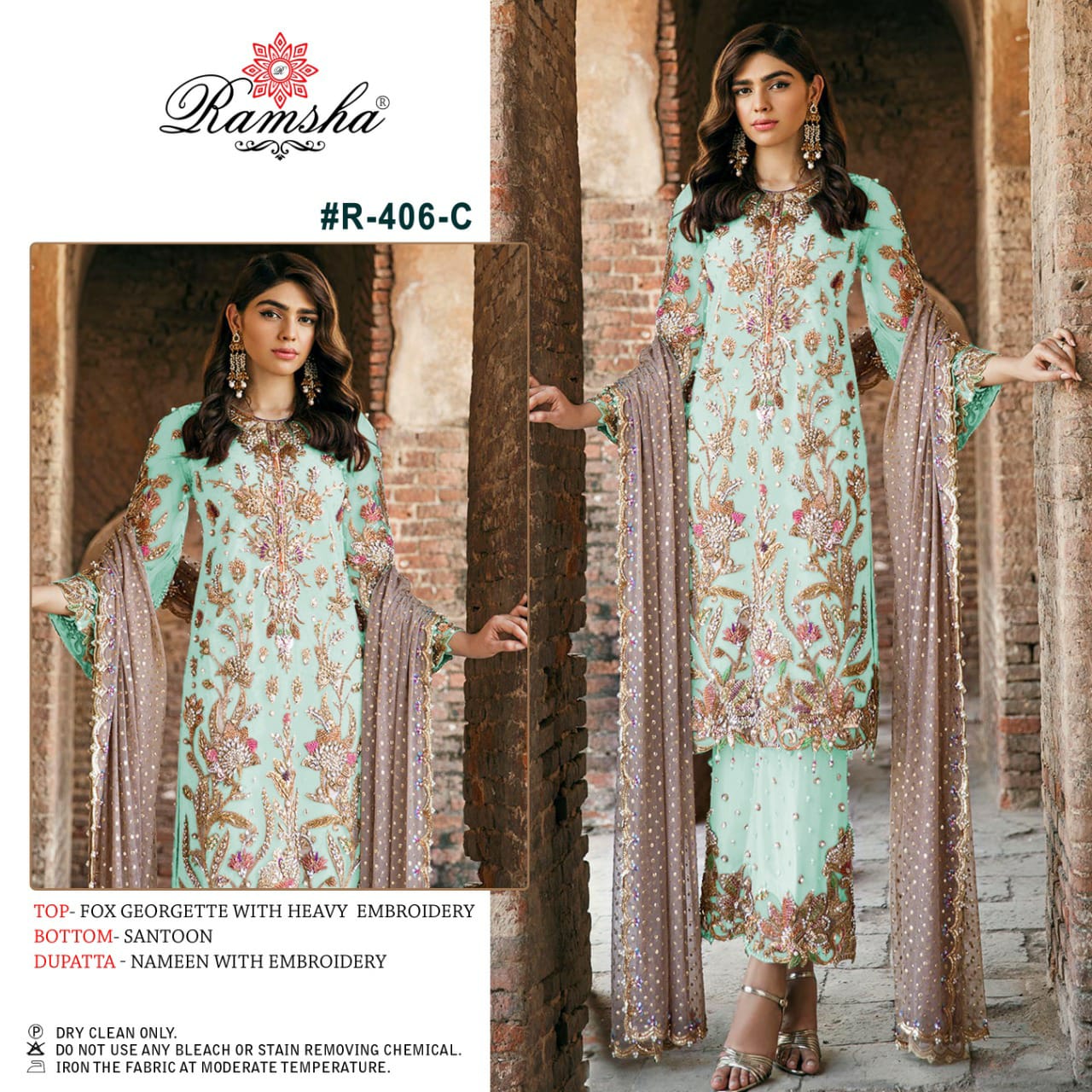 R 406 Designer Fox Georgette with Heavy Embroidery Plazzo Suit Designer Suits Ramsha 