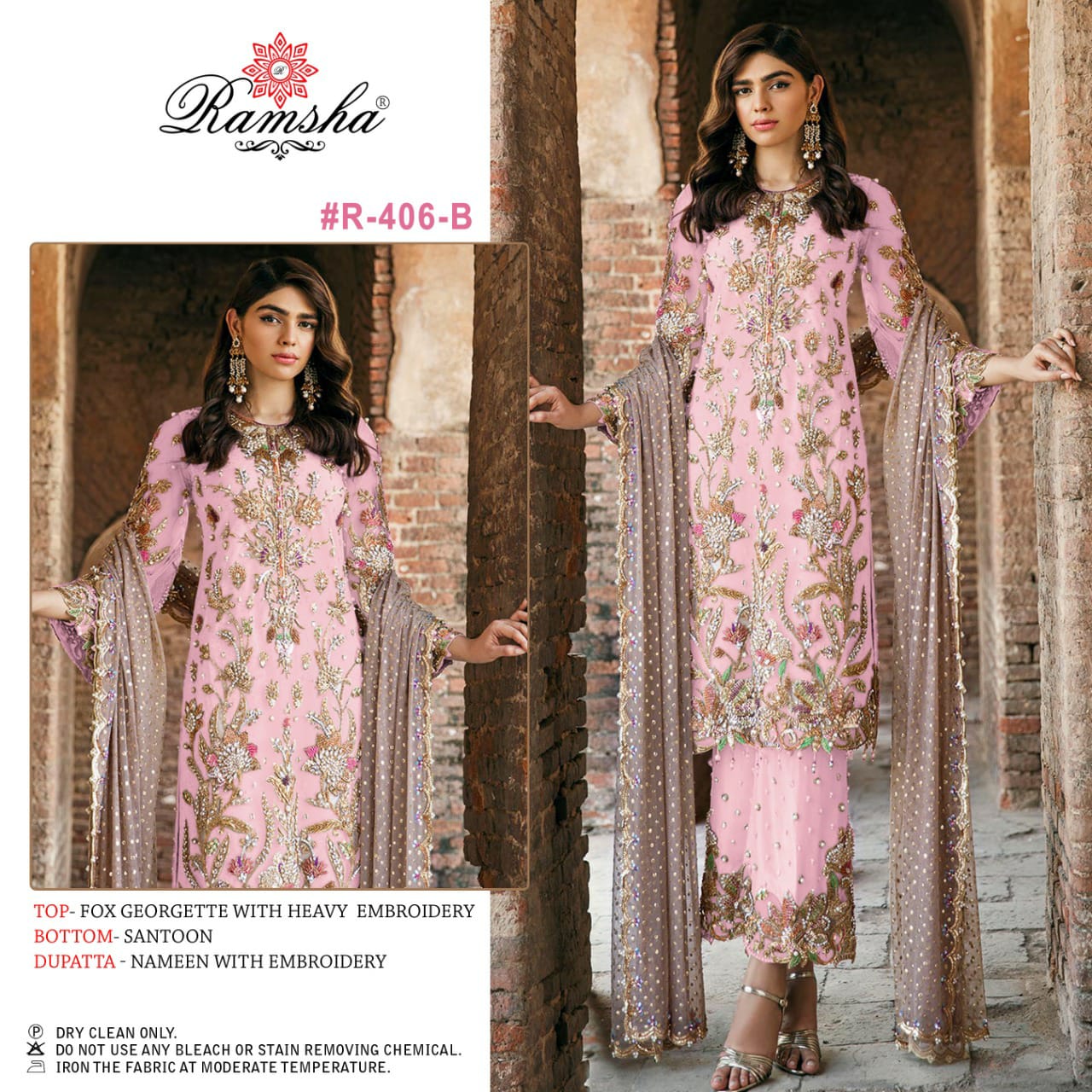 R 406 Designer Fox Georgette with Heavy Embroidery Plazzo Suit Designer Suits Ramsha 