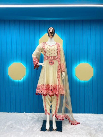Rajwadi Silk Embroidered and Mirror Work Patiyala Suit Designer Suits Shopin Di Apparels 