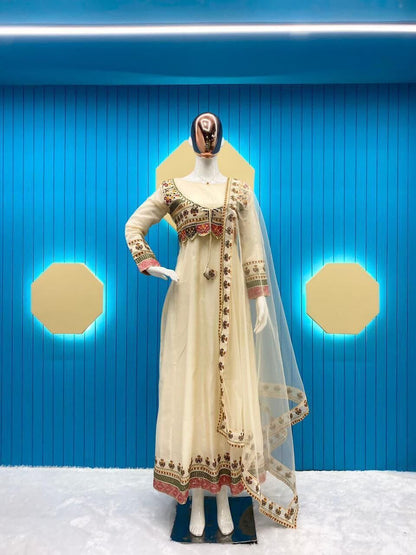 Rajwadi Silk Sequence Work Anarkali Top with Dupatta Gown with Dupatta Shopin Di Apparels 