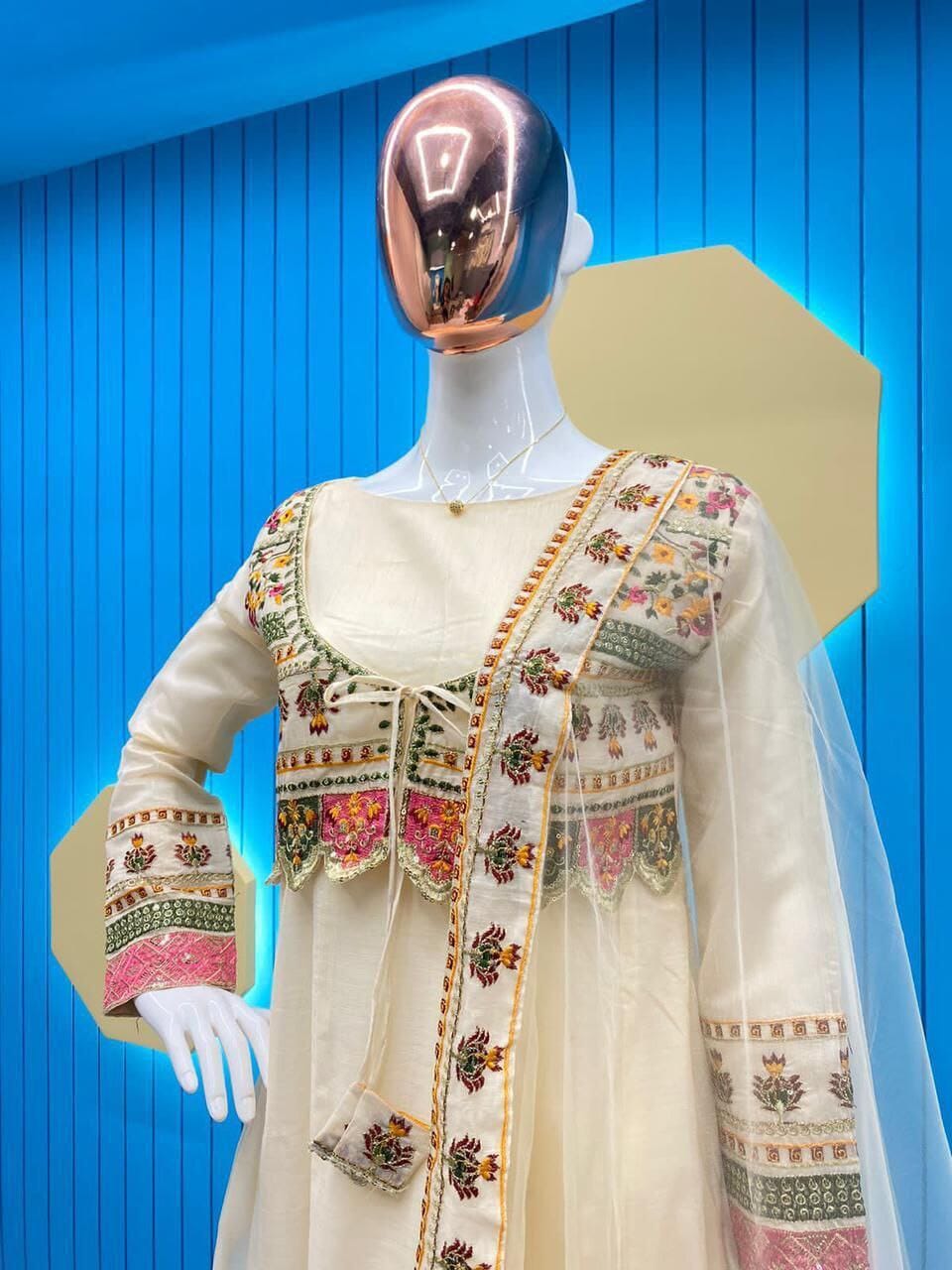 Rajwadi Silk Sequence Work Anarkali Top with Dupatta Gown with Dupatta Shopin Di Apparels 