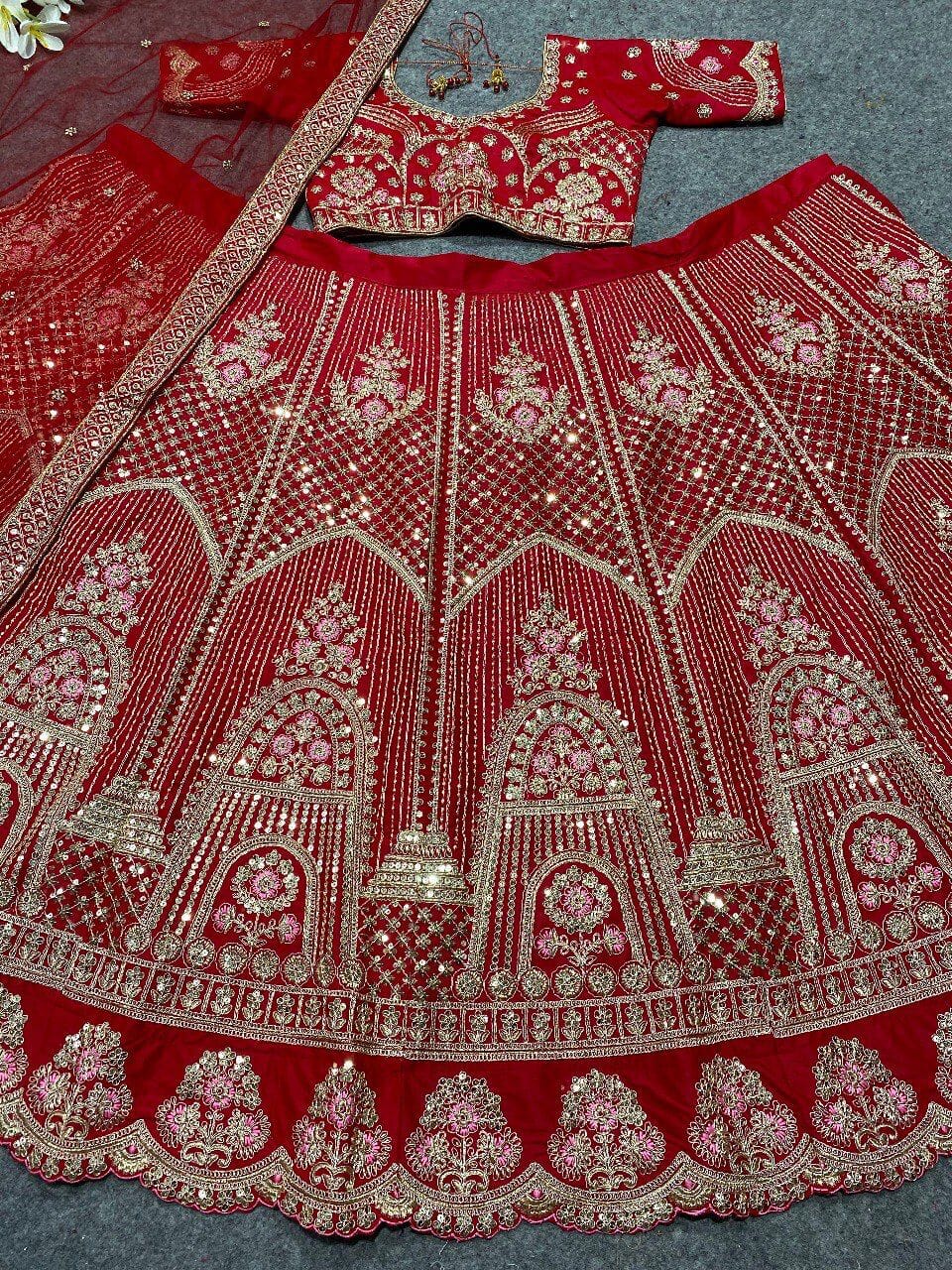 Red Colour Embroidered Attractive Party Wear Silk Lehenga choli 3pc Lehenga's Shopin Di Apparels 