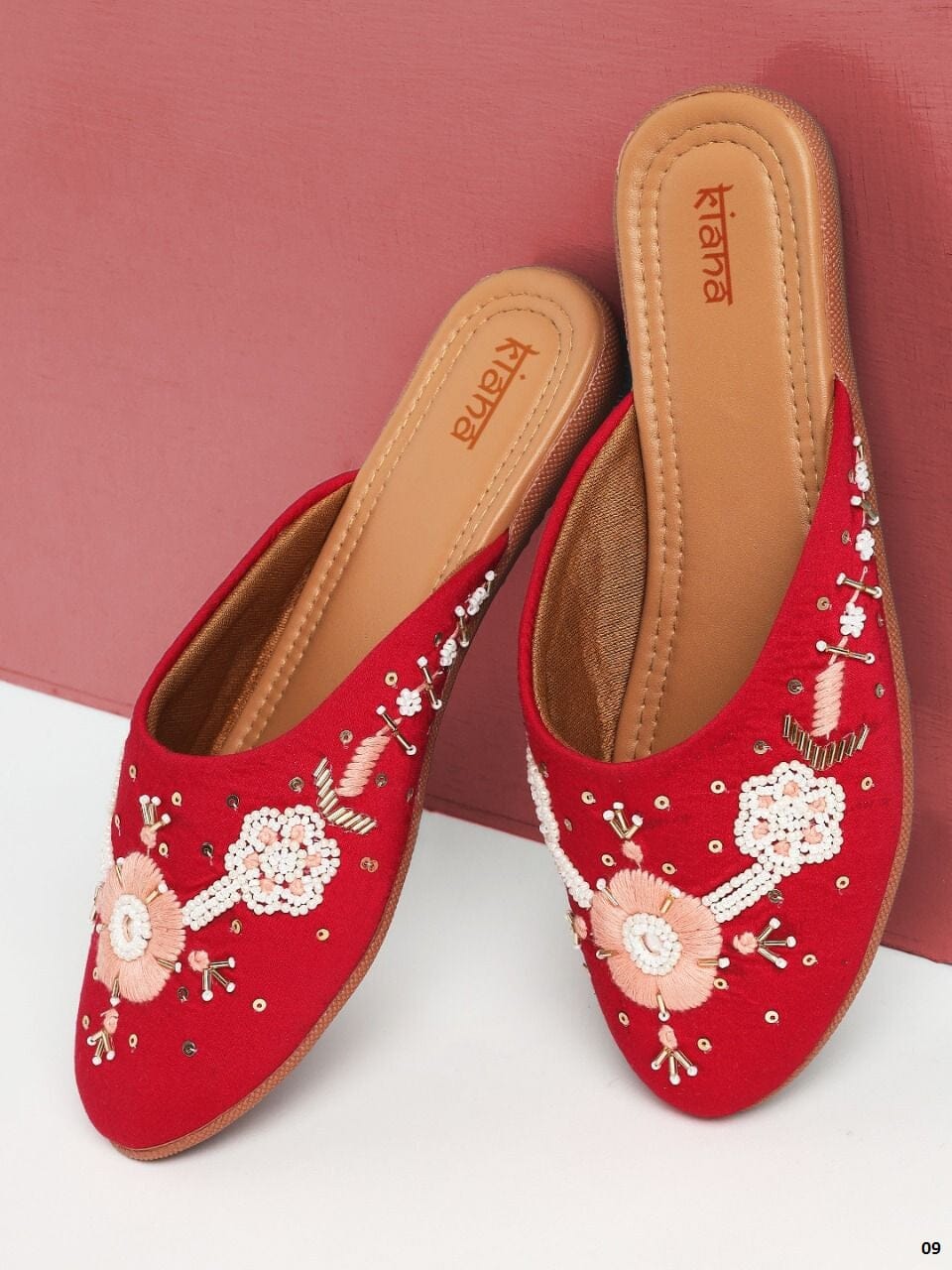 Red Designer Floral Embroidered Mojaris Indian Covered Shoes Mojaries Kiana 