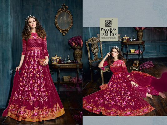 Red Designer Heavy Net Anarkali Suit with Embroidery work + stone Shopindiapparels.com 