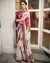 Load image into Gallery viewer, Red Flower Designer Party Wear Crepe Silk Saree shopindi.sg 