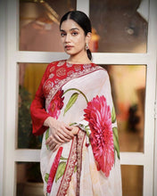Load image into Gallery viewer, Red Flower Designer Party Wear Crepe Silk Saree shopindi.sg 