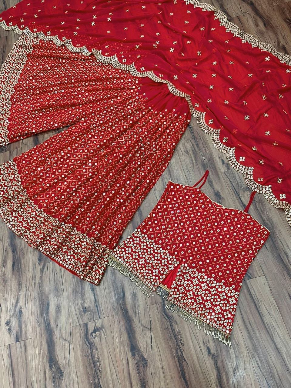 Red Georgette Fancy Wear Suit with Sequence work Designer Suits Shopindiapparels.com 