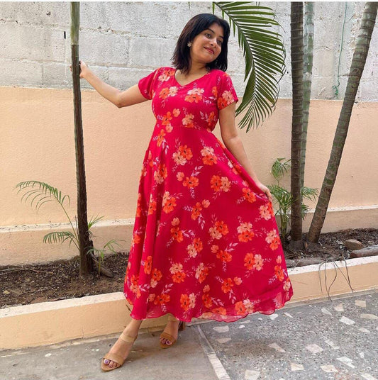 Red Georgette Printed Anarkali Maxi Gown Gowns Shopin Di Apparels