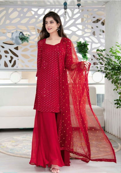 Red Georgette Sequence Kurti with dupatta and bottom Kurti with Dupatta and Bottom Shopin Di Apparels 