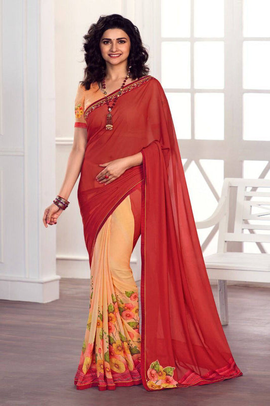 Red Heavy Georgette Silk Half Half Saree Designer Saree Shopindiapparels.com 
