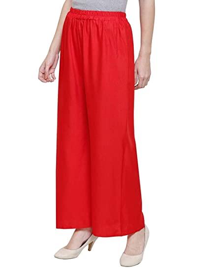 Red Plain Rayon Plazzo Pants Plazzo Pants Shopindiapparels.com