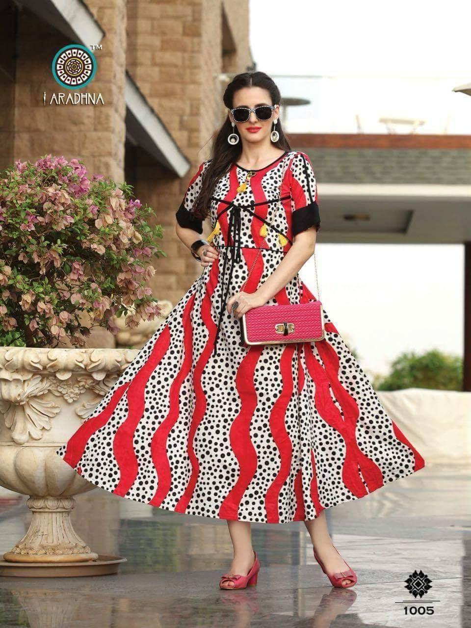 Red Pokkadots Rayon Anarkali Dress - Shopindiapparels.com
