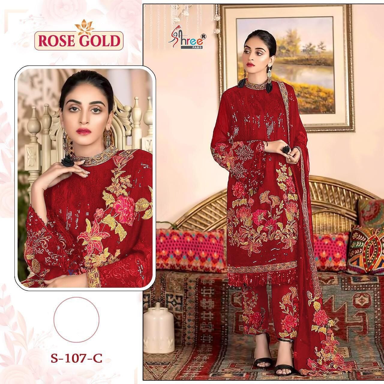 S 107 C Heavy Georgette with Heavy Embroidery Designer Suit Designer Suits shopindi.sg 