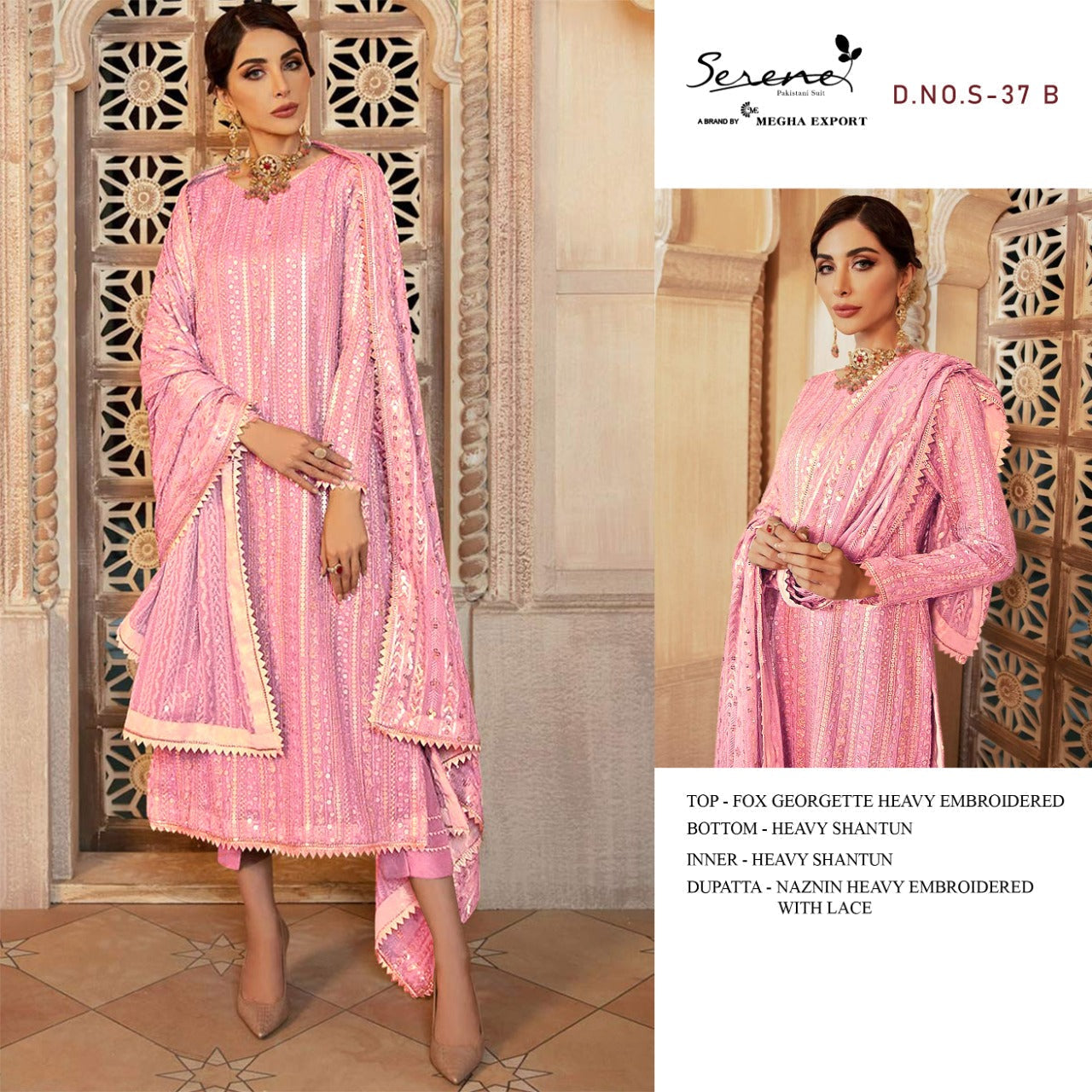 S 37 B Fox Georgette Pakistani Straight Cut Suit Designer Suits Shopindiapparels.com 