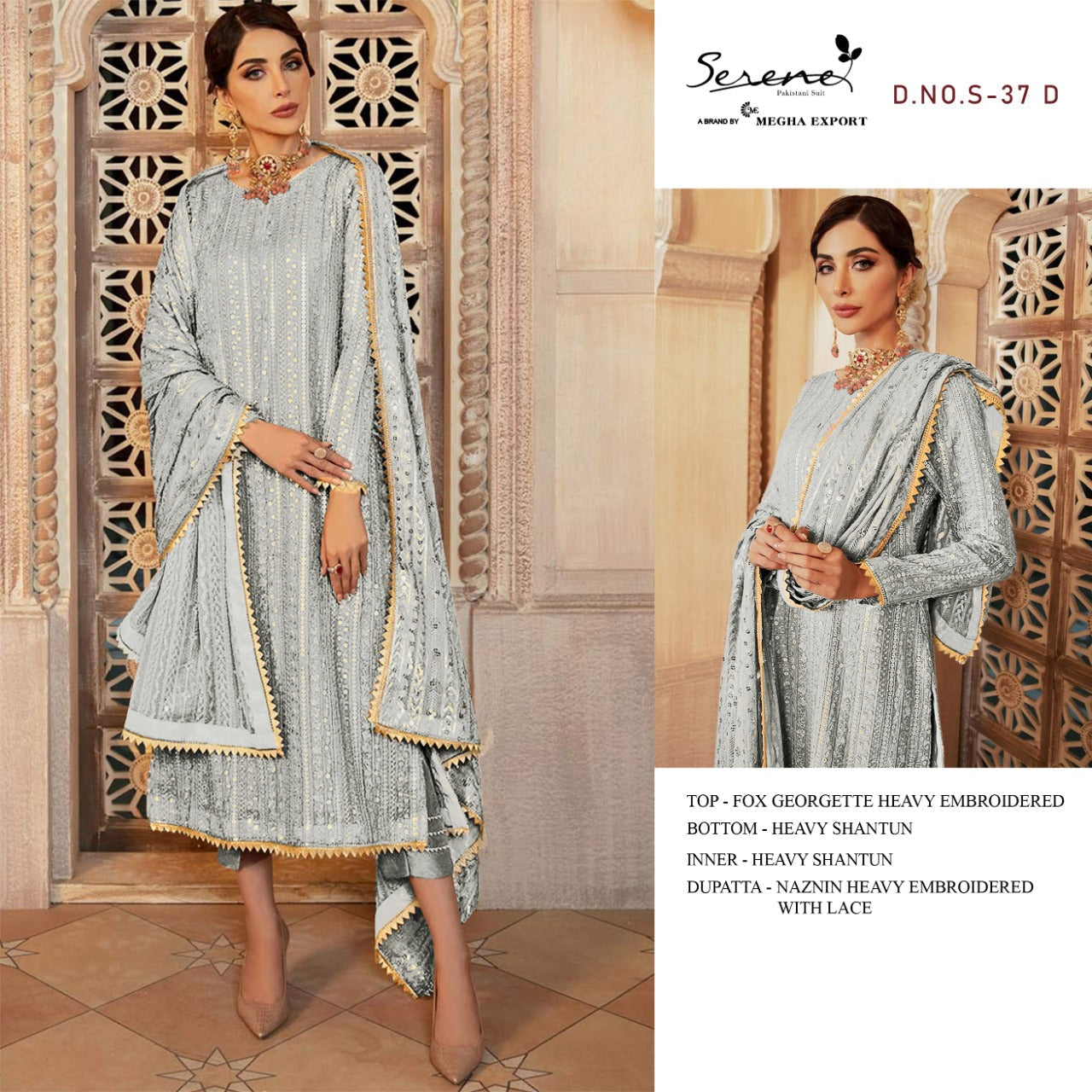 S 37 D Fox Georgette Pakistani Straight Cut Suit Designer Suits Shopindiapparels.com 