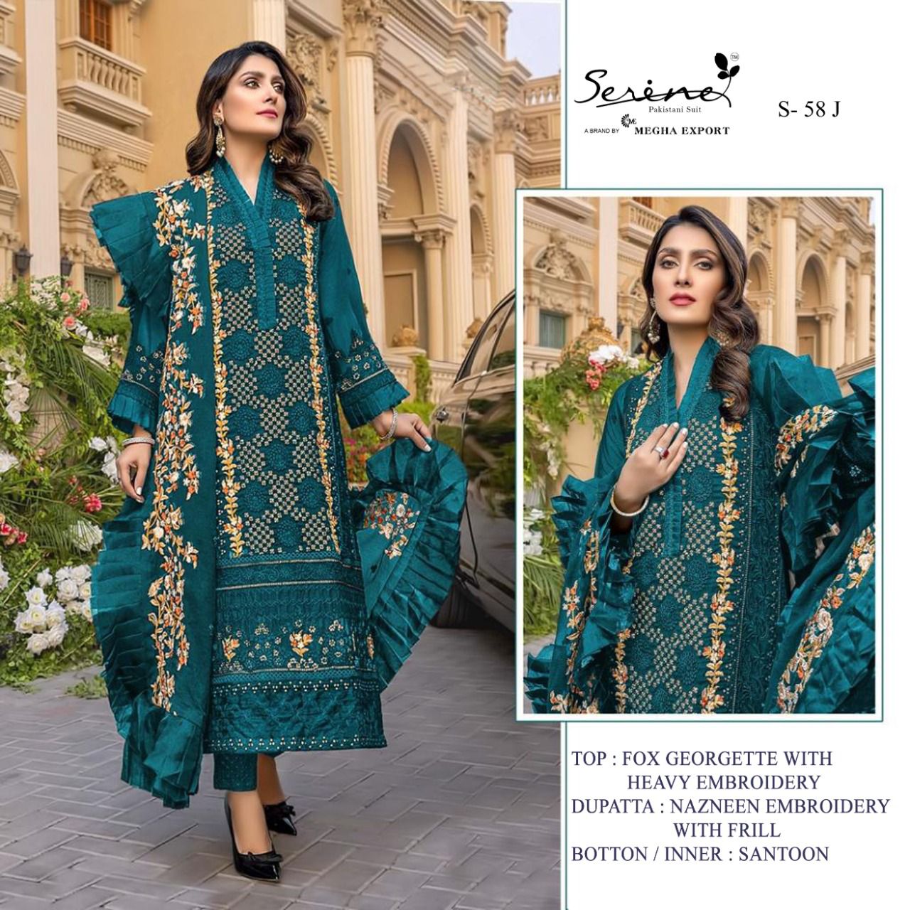 S 58 J Fox Georgette Pakistani Straight Cut Suit Designer Suits Shopindiapparels.com 