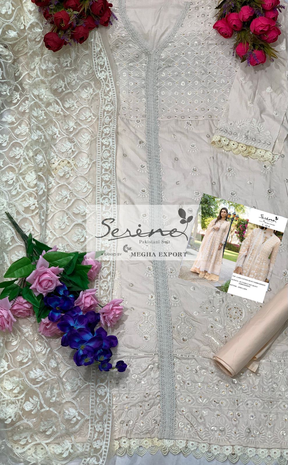 S 62 A Lawn Cotton Heavy Embroidered A Line Pakistani Suit Designer Suits Serene 