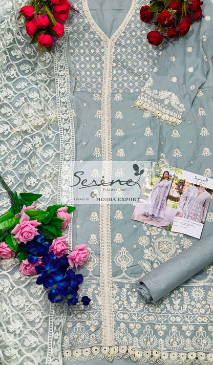 S 62 B Lawn Cotton Heavy Embroidered A Line Pakistani Suit Designer Suits Serene 