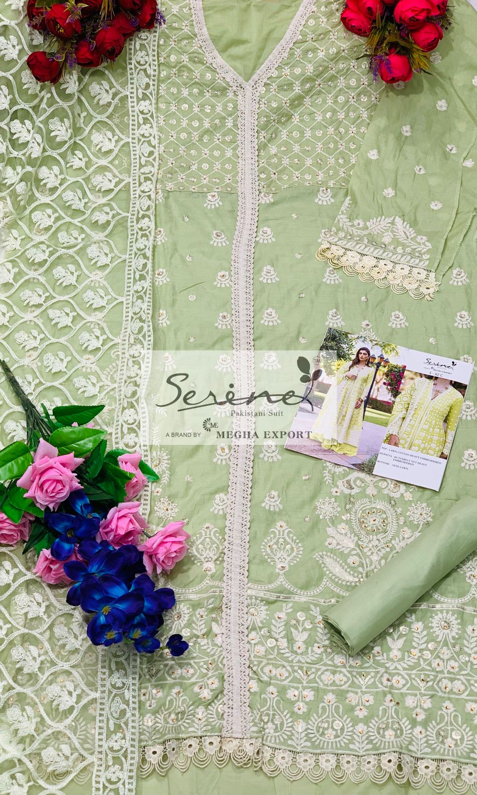 S 62 C Lawn Cotton Heavy Embroidered A Line Pakistani Suit Designer Suits Serene 