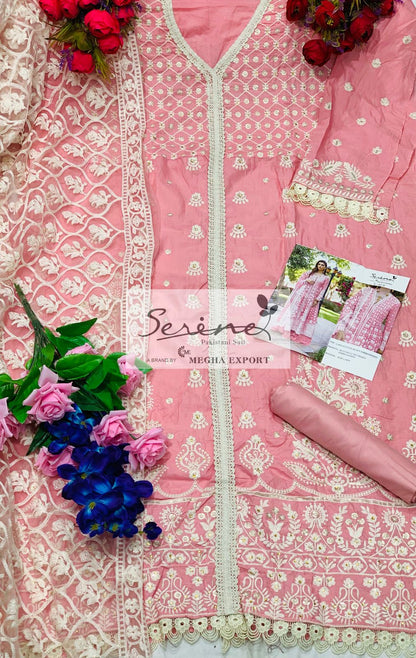 S 62 D Lawn Cotton Heavy Embroidered A Line Pakistani Suit Designer Suits Serene 