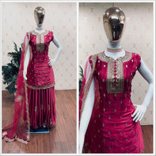 Load image into Gallery viewer, Satin Silk with Heavy Sequence work Sharara Suit designer Suits shopindi.sg 
