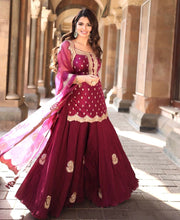 Load image into Gallery viewer, Satin Silk with Heavy Sequence work Sharara Suit designer Suits shopindi.sg 
