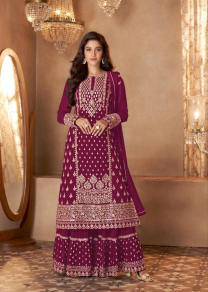 Sayuri Hit Design Heavy Georgette Designer Wedding Wear Sharara Suit in 5 colors Designer Suits AASHIRWAD Majenta Pink 34 
