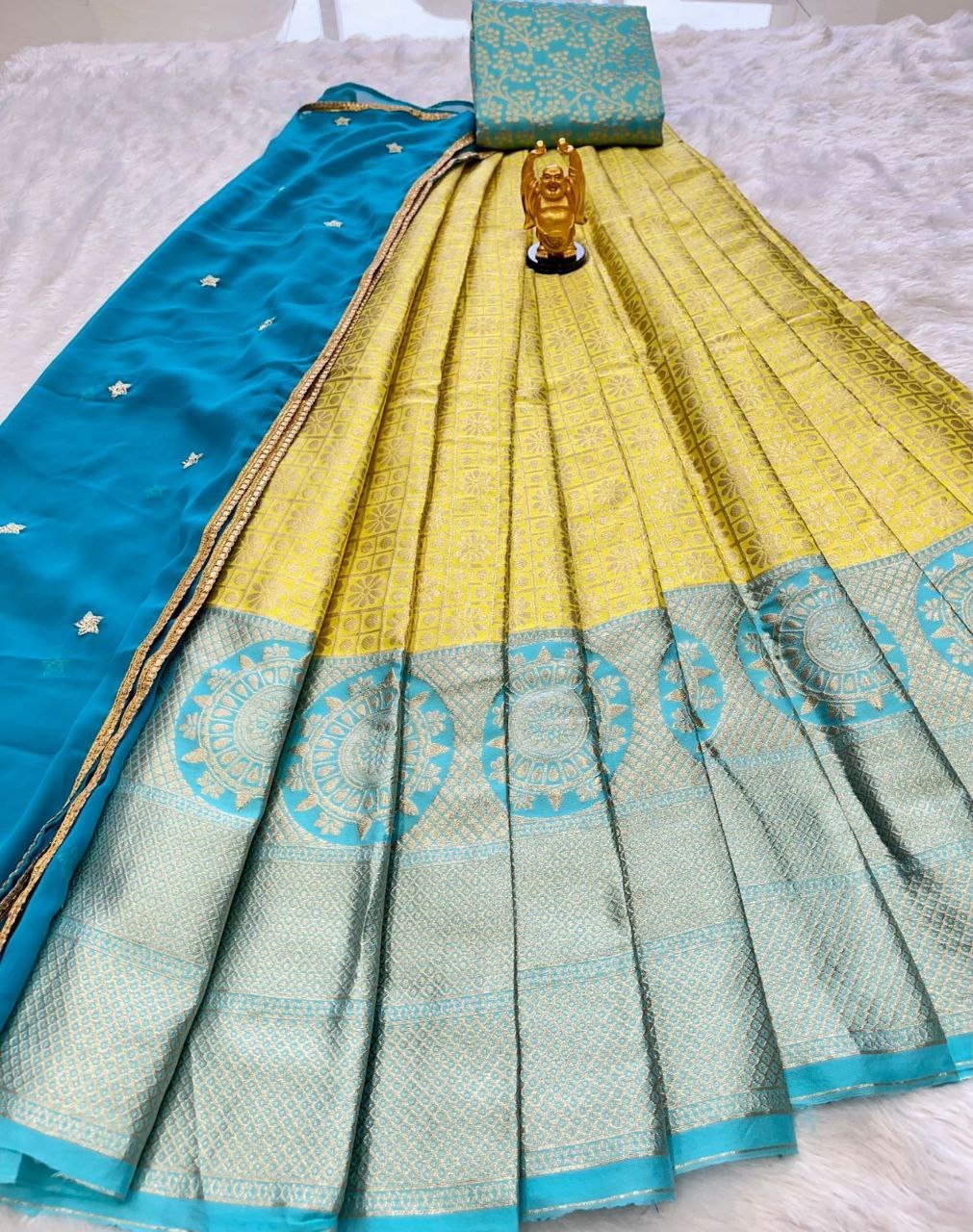 SF 1028 Blue Kanjiveram Silk Pure Zari Half Saree Half Saree Shopindiapparels.com 