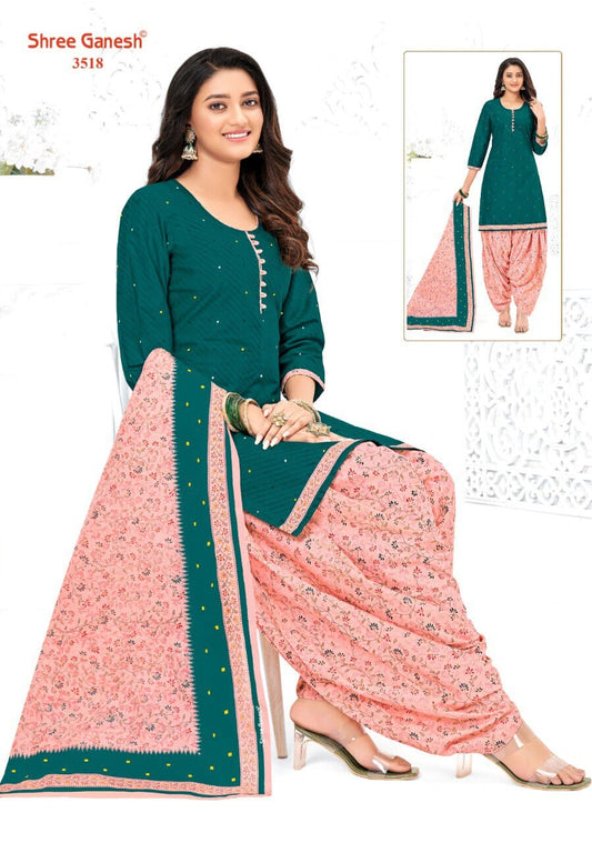 SG 3518 Readymade Cotton Printed Patiyala Suit Designer Suits Shree Ganesh 