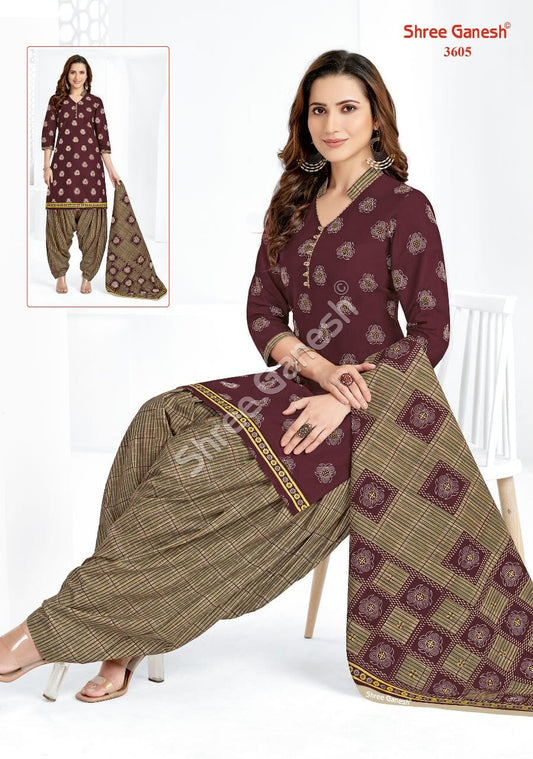 SG 3605 Readymade Cotton Printed Patiyala Suit Designer Suits Shree Ganesh 