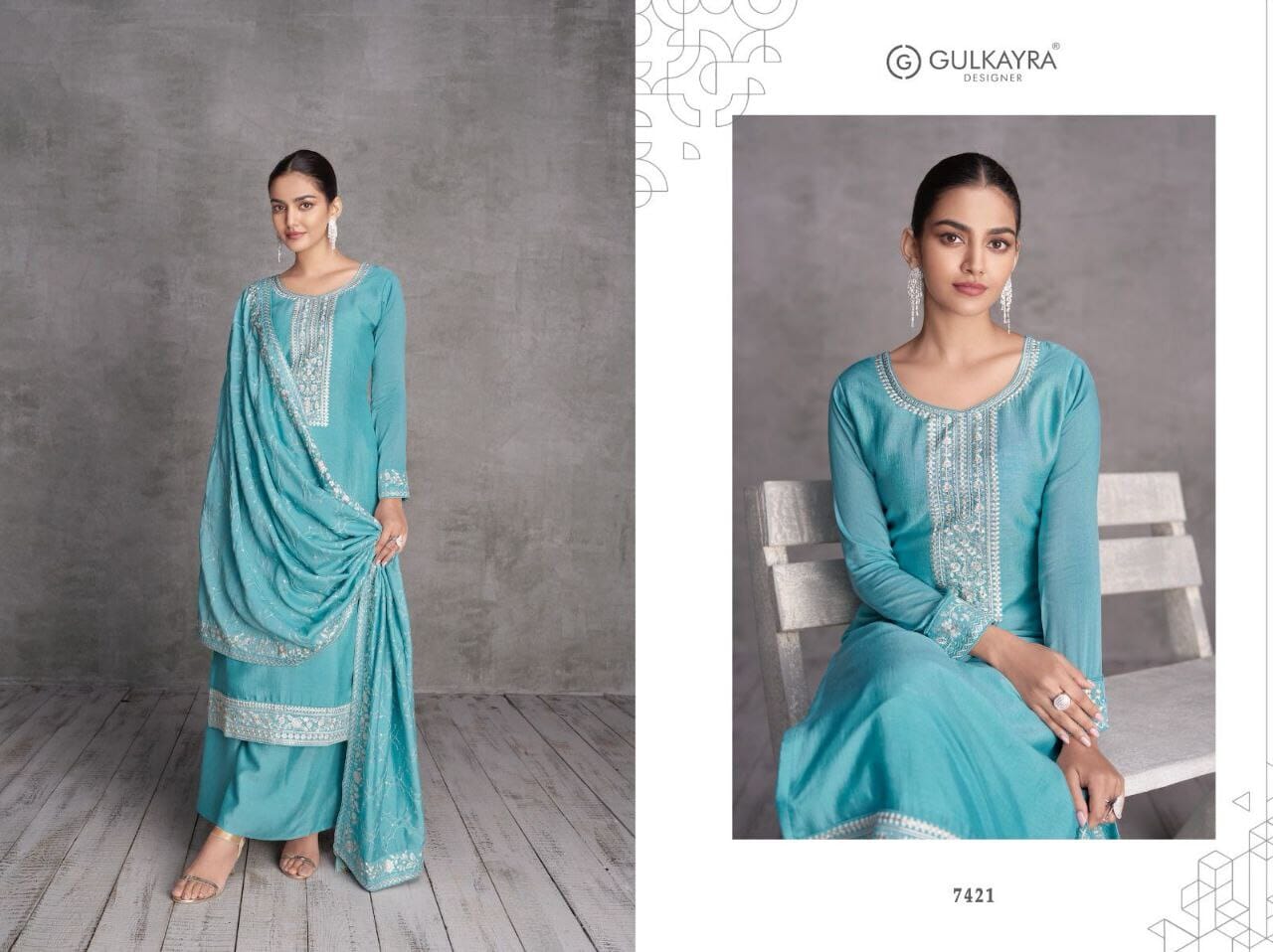 Sky Blue Heavy Silk Designer Palazzo Suit Designer Suits AASHIRWAD 