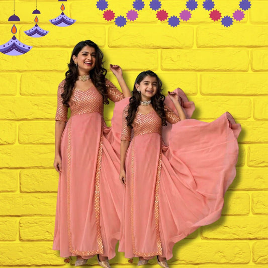 Special Deepavali Mother+Daughter Heavy Georgette Gowns Combo. Gowns Shopin Di Apparels 