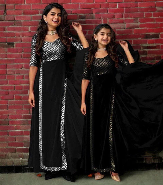 Special Deepavali Mother+Daughter Heavy Georgette Gowns Combo Black Gowns Shopin Di Apparels 